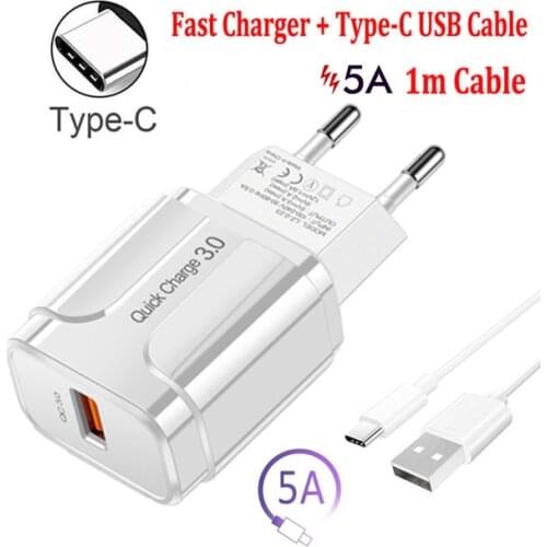 Quick Charge 3.0 USB Charger Type C Fast Charger For Samsung S21 M31S M42 M12 A12 A52 A51 OPPO A74 A94 A54 5G Type C Phone Cable