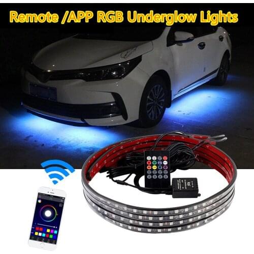 1 Set 60+90cm/90+120cm Car LED Underglow Flexible Lights Strips RGB Chassis Atmosphere Auto Neon Lamp Sound Remote/APP Control