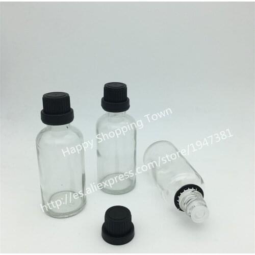 10PCS/lot 50ml clear glass bottle with cap and plug, 50cc clear essential oil bottle