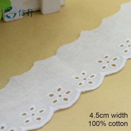 10yards 4.5cm Cotton embroid lace sewing ribbon guipure trims or fabric warp knitting DIY Garment Accessories free shipping#3613