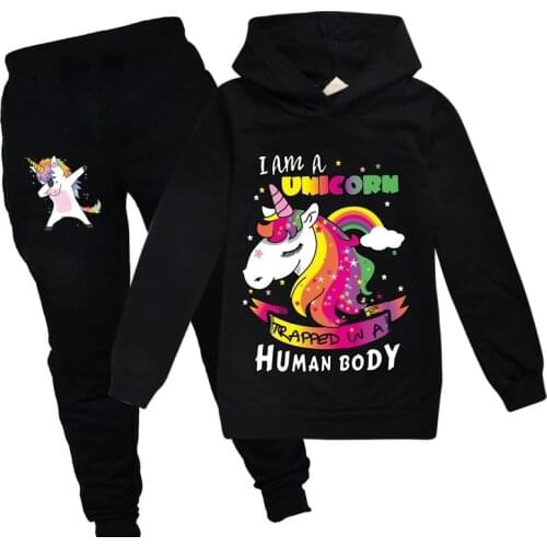Girl Long sleeve Unicorn Hoodies pants 2pcs Suits Kids Sweatshirts Kids Hooded Toddler Tracksuit Child Clothes Sportswear Sets
