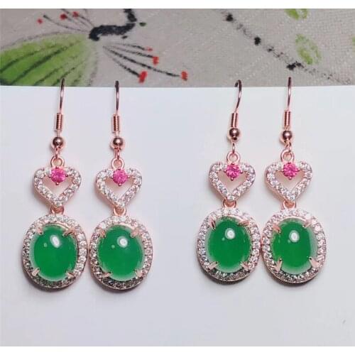 2020 New Eardrop Luxury Heart Rose Gold 925 Silver Drop Earrings For Women Natural Jade Crystal Gemstones Earring bijoux femme