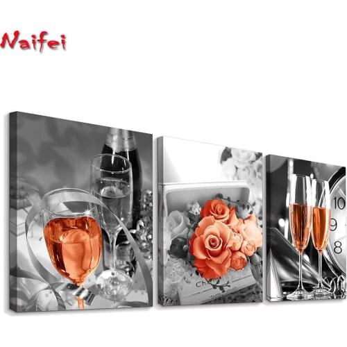 5D Diamond Painting 3 pieces of Wine Glass Rose Paintings Picture Home Decoration Full Drill Embroidery Handicraft Art Kits