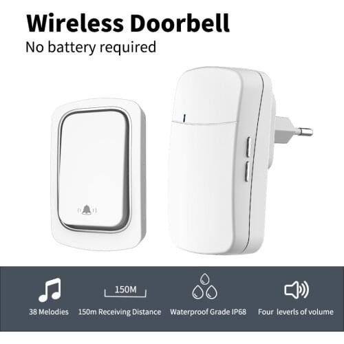Wireless Doorbell No Battery IP68 Waterproof Self-Powered DoorBell Ring Doorbell For Home Cordless Ring Dong Chime TimbreCalling