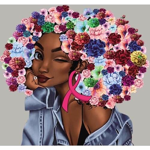 Black Woman Floral Patchclothes Stickers Diy Heat Transfer Vinyl Appliqued Fashion Tops Iron On Transfer Hot Tear Patch