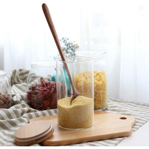 Long Spoons Wooden, 5 Pieces Korean Style 10.9 inches 100% Natural Wood Long Handle Round Spoons for Soup Cooking Mixing Stirrer