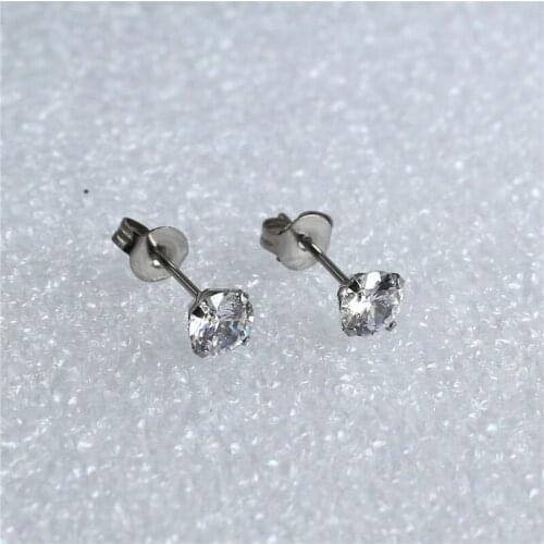 ED024 Titanium Zircon Stud Earrings 316l Stainless Steel IP Planting No Easy Fade Allergy Free Round 5mm AAA Clean Zircons