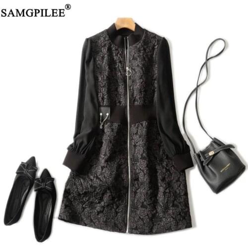 Elegant Dresses For Women 2021 New Office Lady A-line Print Full Sleeve Plus Size Empire Stand Collar Winter Dress Woman 4XL