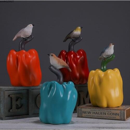 Creative Resin Chili Bird Sculpture Abstract Animal Crafts Living Room Countertops Chili Bird Art Figurines Home Ornaments Gifts