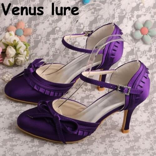 Purple Shoes Bow Round Toe Thin Heel Elegantpark Wedding Shoes Mary Jane