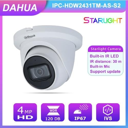 Dahua IPC-HDW2431TM-AS-S2 4MP 2.8mm Dome Outdoor Network Surveillance H.265 IP67 Low Illuminance Built-in IR LED&Mic CCTV Camera