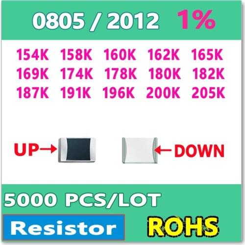 JASNPROSMA OHM 0805 F 1% 5000pcs 154K 158K 160K 162K 165K 169K 174K 178K 180K 182K 187K 191K 196K 200K 205K smd 2012 Resistor