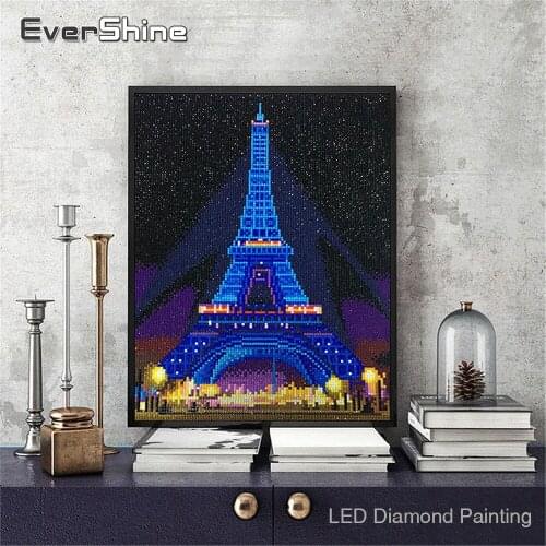 EverShine Diamond Painting New Arrivals LED Light Scenery With Frame Diamond Mosaic Eiffel Tower Beads Embroidery Diamonds Art
