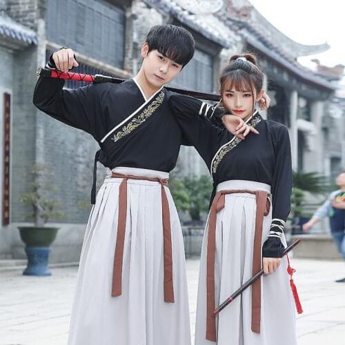 Chinese Traditional Hanfu Dress Swordsman Tang Dynasty Ancient Costumes Women Men Festival Retro Folk Dance Kimono Outfits