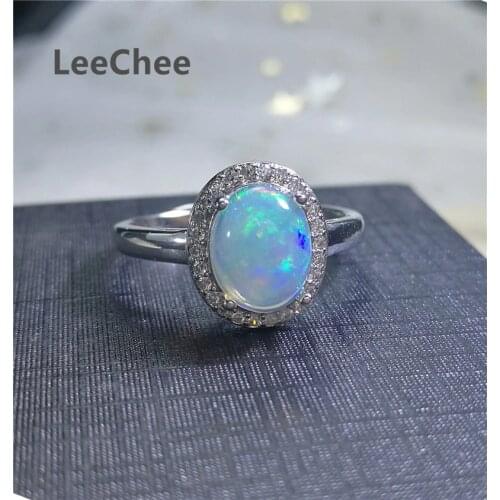 LeeChee Natural Opal Ring 7*9MM Colorful Gemstone Jewelry Classic Style for Women Wedding Engagement Gift 925 Sterling Silver