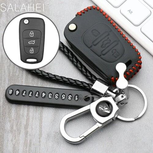 Top Layer Leather Car Remote Key Case Fob For KIA Rio K2 K3 K5 Ceed Cerato Sportage Soul For Hyundai i20 i30 ix25 ix35 Solaris