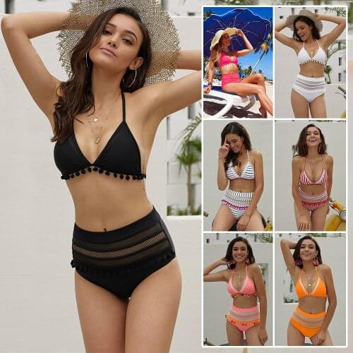 2021New Striped Backless Bikini Sexy Split High Waist Swimsuit Bathing Suit 2 Peice Set Women Swimwear Beachwear Deigner Corset