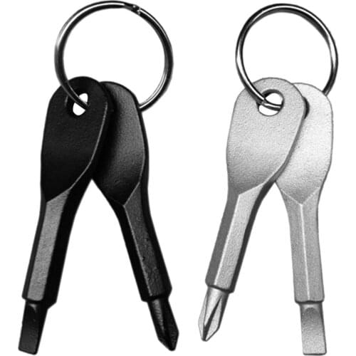 2pcs Mini EDC Multifunction Screwdriver Key Stainless Steel Cross Head Pocket Key Ring Chain Pendant Repair Tools