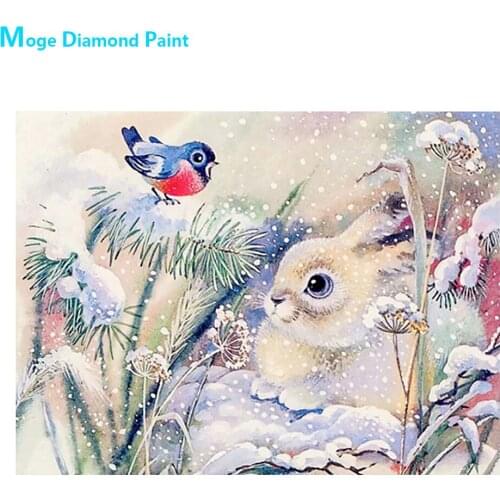 Cartoon Winter White Snow Bunny Bird Diamond Painting Round Full Drill Nouveaute DIY Mosaic Embroidery 5D Cross Stitch