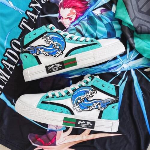 2021 Canvas Shoes Mens Shoes Cartoon Boots High Top Lace Up Demon Slayer Casual Fashion Womens Shoes 35-44