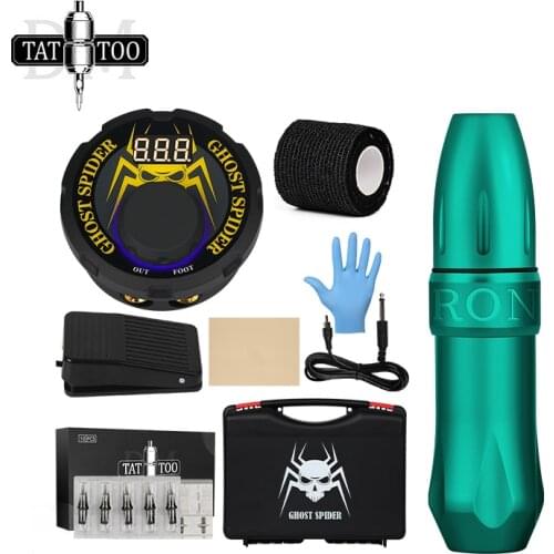 Professional Rotary Tattoo Kit LCD Power Supply Foot Pedal Cartridge Needles Complete Tattoo Set with Case