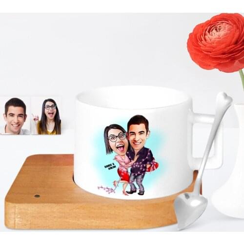 Personalized Valentine Cartoon Wooden Altlıklı Ceramic Cup-2
