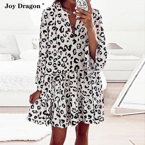 Summer Womens Dress 2021 Party Boho Midi Sundress Casual Basic Light Plus Size Vintage Long Sleeve Bohemian Simplee Leopard
