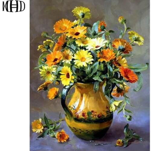 Full & Round Diamond Painting Embroidery Crystal Inlaid Diamond Cross Stitch Set Resin Crafts Flower Decoration