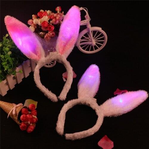 Light Flashing LED Plush Fluffy Bunny Rabbit Ears Headband Tail Tie Costume Dress Up Cosplay Woman Girls Party Supplie