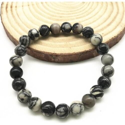 Handmade Stretch Men Bracelet Nature Stone 8-10 MM Black Weaven Round Ball Bead Really Color Not Dyed Yoga Jewelry For Good Luck