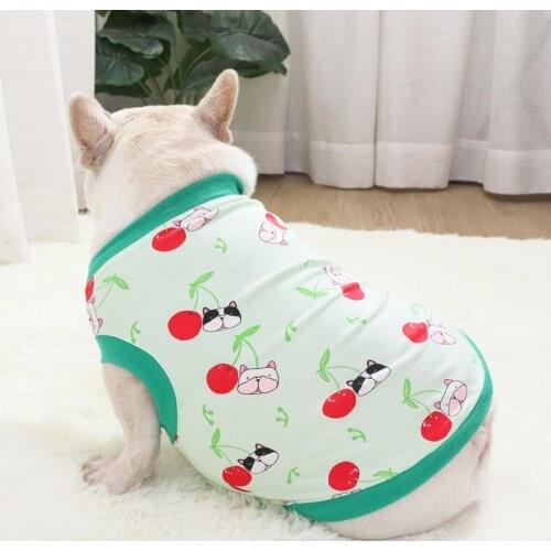 Cherry Print French Bulldog Vest Kawaii Korean Style Summer Dog Clothes Medium Dogs Clothing Pug Costume Pet Outfit