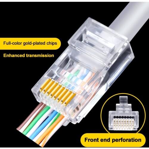 2021 NEW 100pcs CAT5E CAT5E Plug RJ45 Connector Network Cable Modular 8P8C Connector End Pass Through Z HOTSALE RJ45