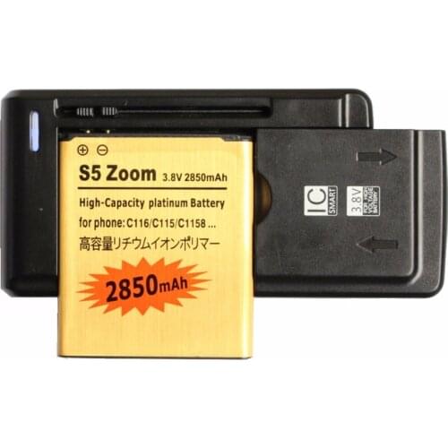 2850mAh EB-BC115BBC Replacement Gold Battery + Universal Wall Charger For Samsung Galaxy K Galaxy Zoom S5 Zoom C1116 C115 C1158