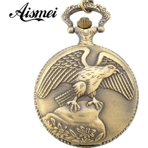 2018 Antique Vintage Bronze Quartz Tiercel Hawk Eagle Pocket Watch Necklace Pendant Mens Gift 5pcs/lot