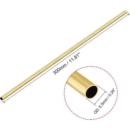 Uxcell Brass Round Tube 300mm Length 6.5mm OD 0.5mm Wall Thickness Seamless Straight Pipe Tubing 2 Pcs
