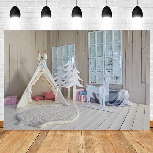 Merry Christmas Backdrop Room Tent Wood Floor Newborn Baby Vinyl Photography Background For Photo Shoot Photozone Photophone