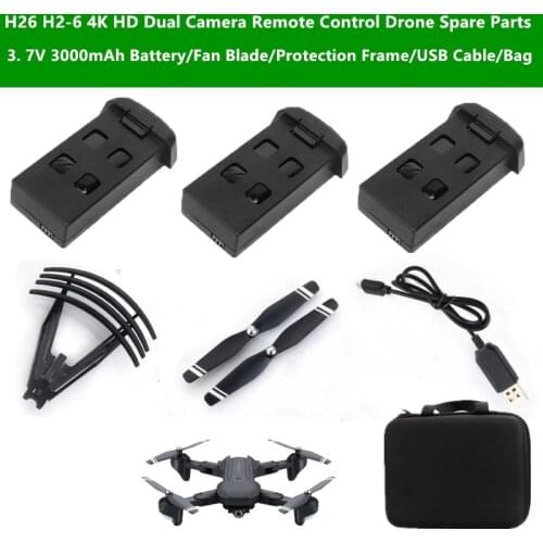 H26 H2-6 4K RC Drone Spare Parts 3. 7V 3000mAh Battery/Fan Blade/Protection Frame/USB Cable/Bag For H26 H2-6 4K RC Quadcopter