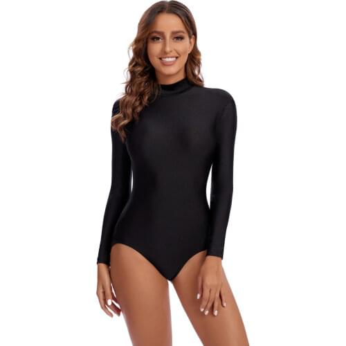 OVIGILY Womens Mock Neck Long Sleeve Ballet Dance Leotards Adult Royal Blue Stretchy Leotard Jumpsuit Unitard Team Basics Girls