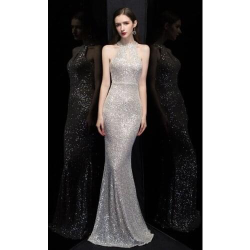 Women Long Mermaid Prom Dresses Elegant Sleeveless Exquisite Sequins Bling Formal Party Gown vestidos de