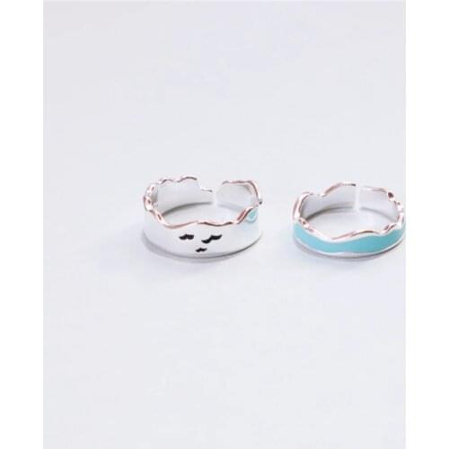 Creative Trendy Couple Matching Rings Seagull Sea Open Rings 925 Sterling Silver Elegant Jewelry For Female Birthday Gift SR258