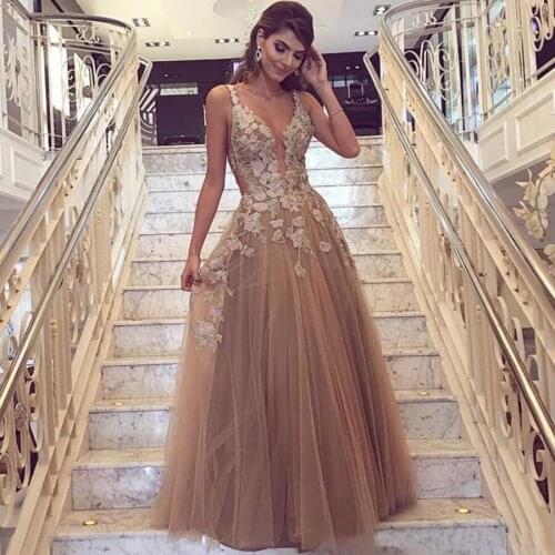 Vestido De Festa De Longo Elegant Deep V Neck Long Prom Gown Spaghetti Strapless Formal Party Gowns Floor Length Prom Dresses
