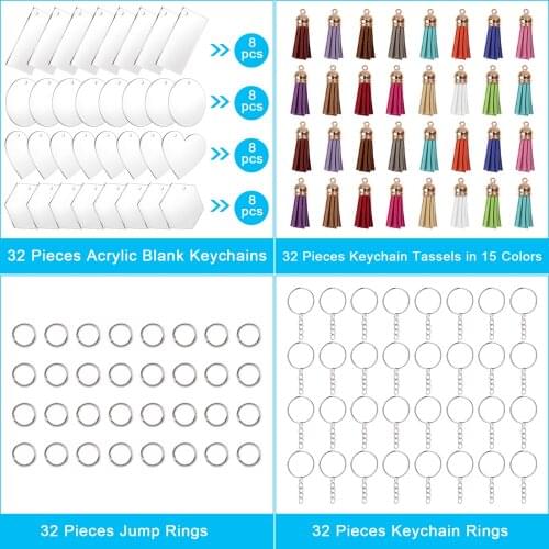 1 Set Acrylic Clear Circle Blanks Keychain Tassels Set Acrylic Circle Keyring Tassels Jump Rings For Jewelry DIY Keychains