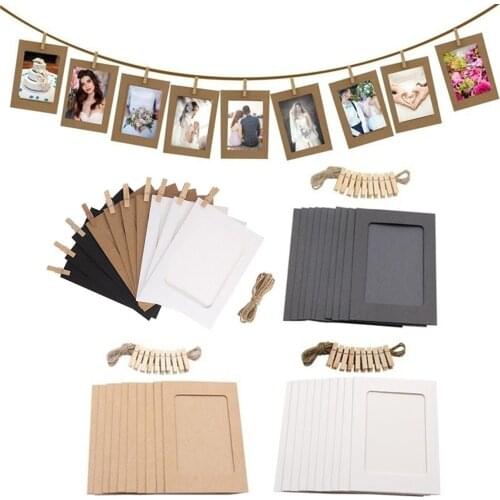 10PCS/lot Hanging Album Clip Kraft Paper Photo Frame Strings Rope Clips Sets For Wedding Decoration Garland Embellishments Home