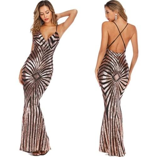 2020 Cross-border Light Running Time Dress Sexy Backless Deep V-Neck Elastic Mop The Floor Dress