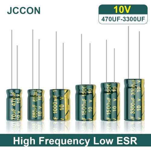 100Pcs JCCON Aluminum Electrolytic Capacitor 10V 470UF 680UF 1000UF 1500UF 3300UF High Frequency Low ESR Low Resistance