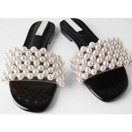 Bling Bling Rhinestone Pearl PVC Slipper Girls' Full Beads Sandals Peep Toe Flats Gladiator Summer Leisure Slip on Slide