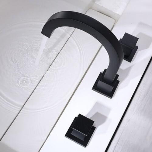 Black faucet from the bathroom faucet hot and cold three holes two handle deck mixer deck sink