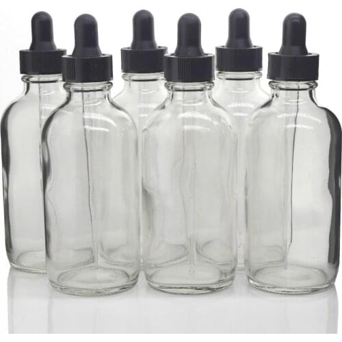 6pcs 4 Oz Clear Glass Dropper Bottle w/ glass eye dropper pipette 120ml empty refillable for essential oils lab chemical reagent