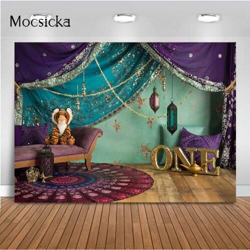 Ramadan cake smash Eid mubarak golden Hollow chandelier moon Arab Architecture Backdrop newborn kids portrait backgrounds