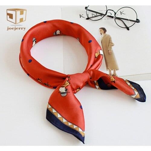 JOEJERRY Cartoon Mini Scarf Silk Square Small Scarf Hairband Female Foulard Femme Head Bandanas Dog Horse Alpaca Pattern